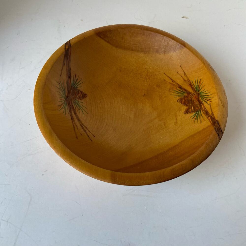 Vintage Wooden Pine Cone Pinecone Carved Signed Serving Bowl Vermont Product